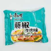 Packaged Kang Shi Fu instant ramen noodles with Sichuan flavor, noodles with soup and vegetables.