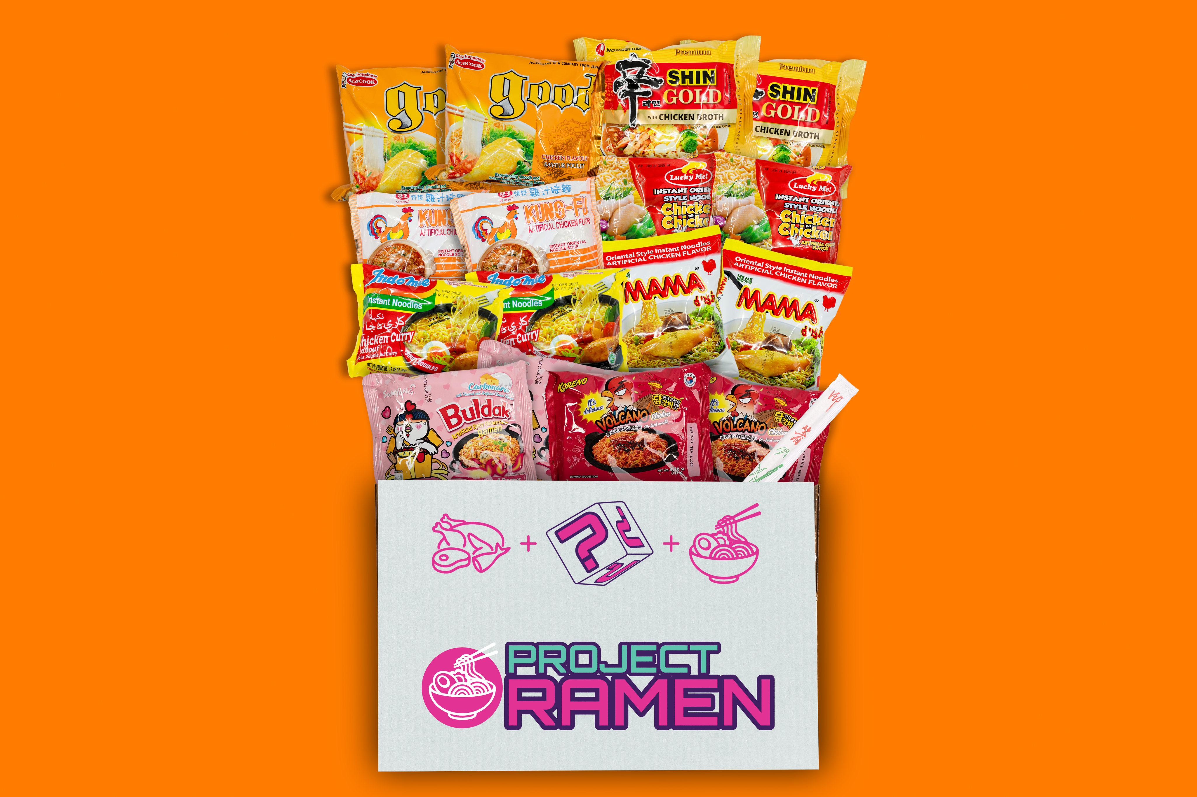 chicken variety instant ramen mystery box, Ramen variety box bundle gift box, Project Ramen, chicken instant ramen gift box, gift box, birthday holiday celebration gift, project ramen