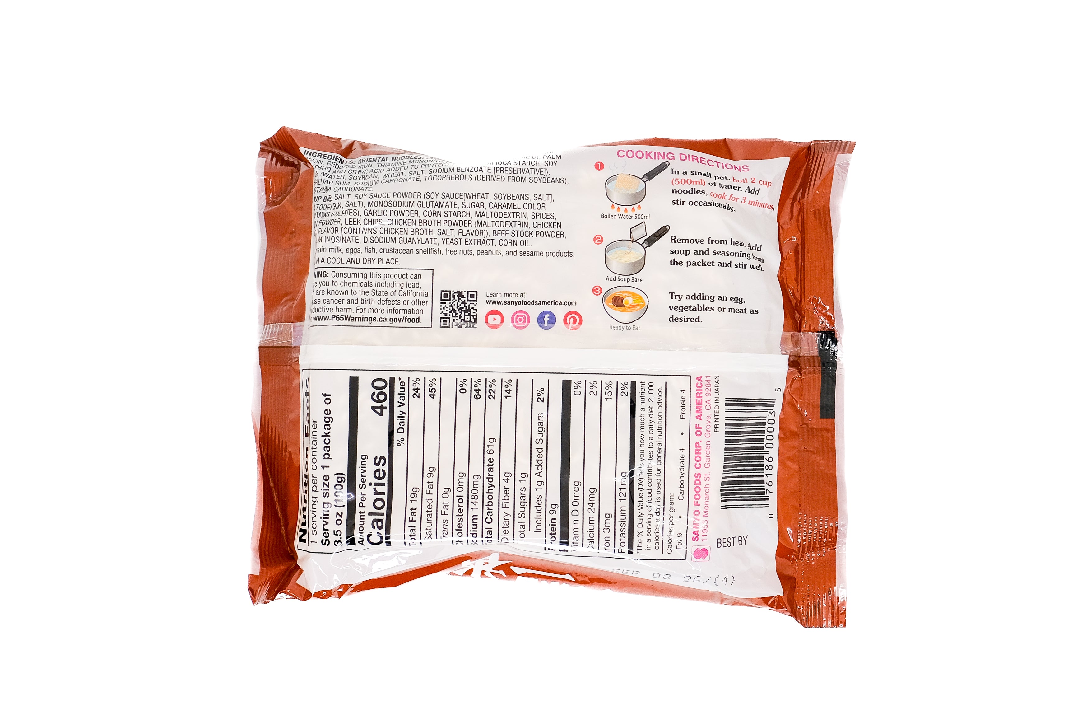 sapporo ichiban beef instant ramen noodle cooking instruction and ingredient list