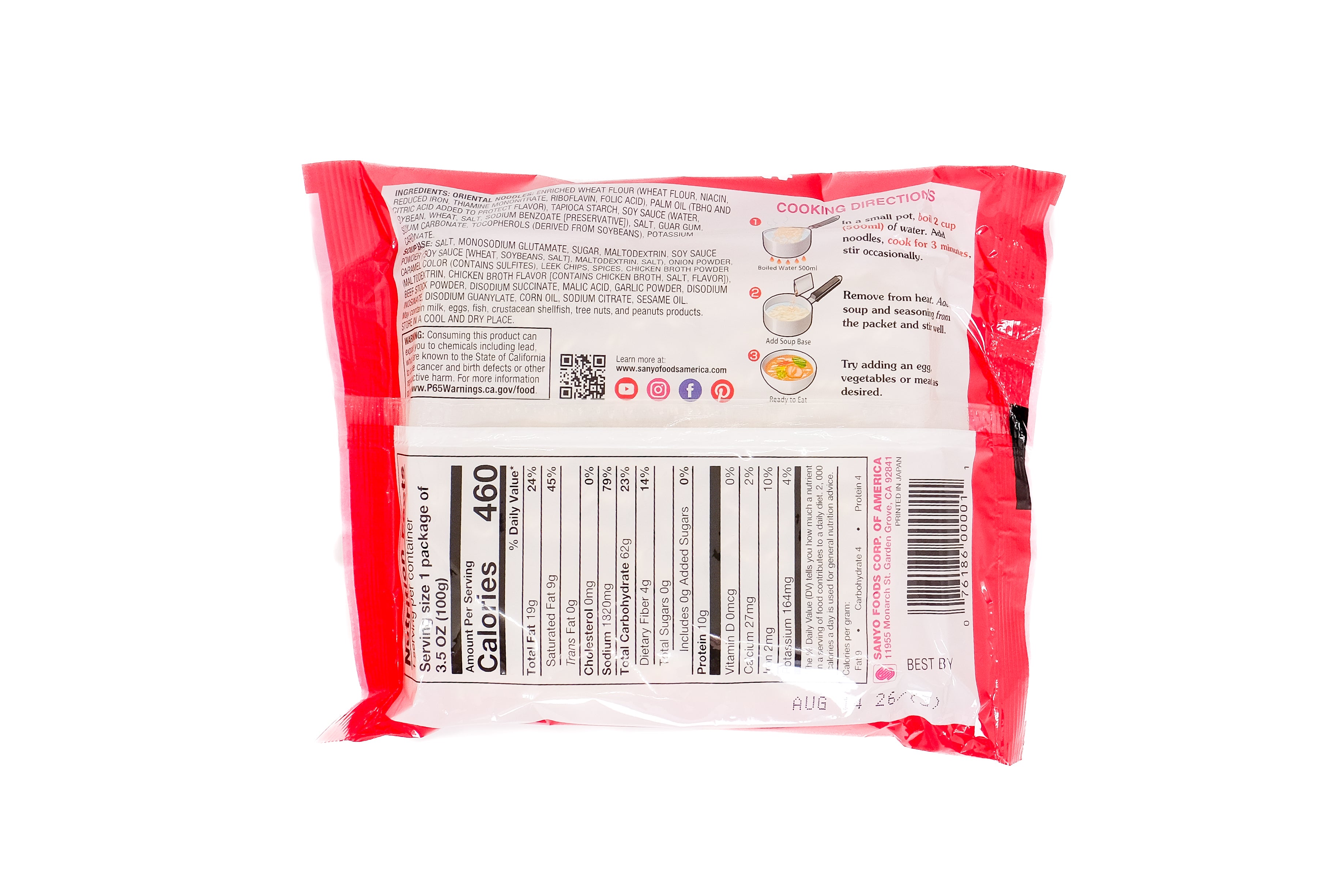 sapporo ichiban original instant ramen noodle cooking instructions and ingredient list