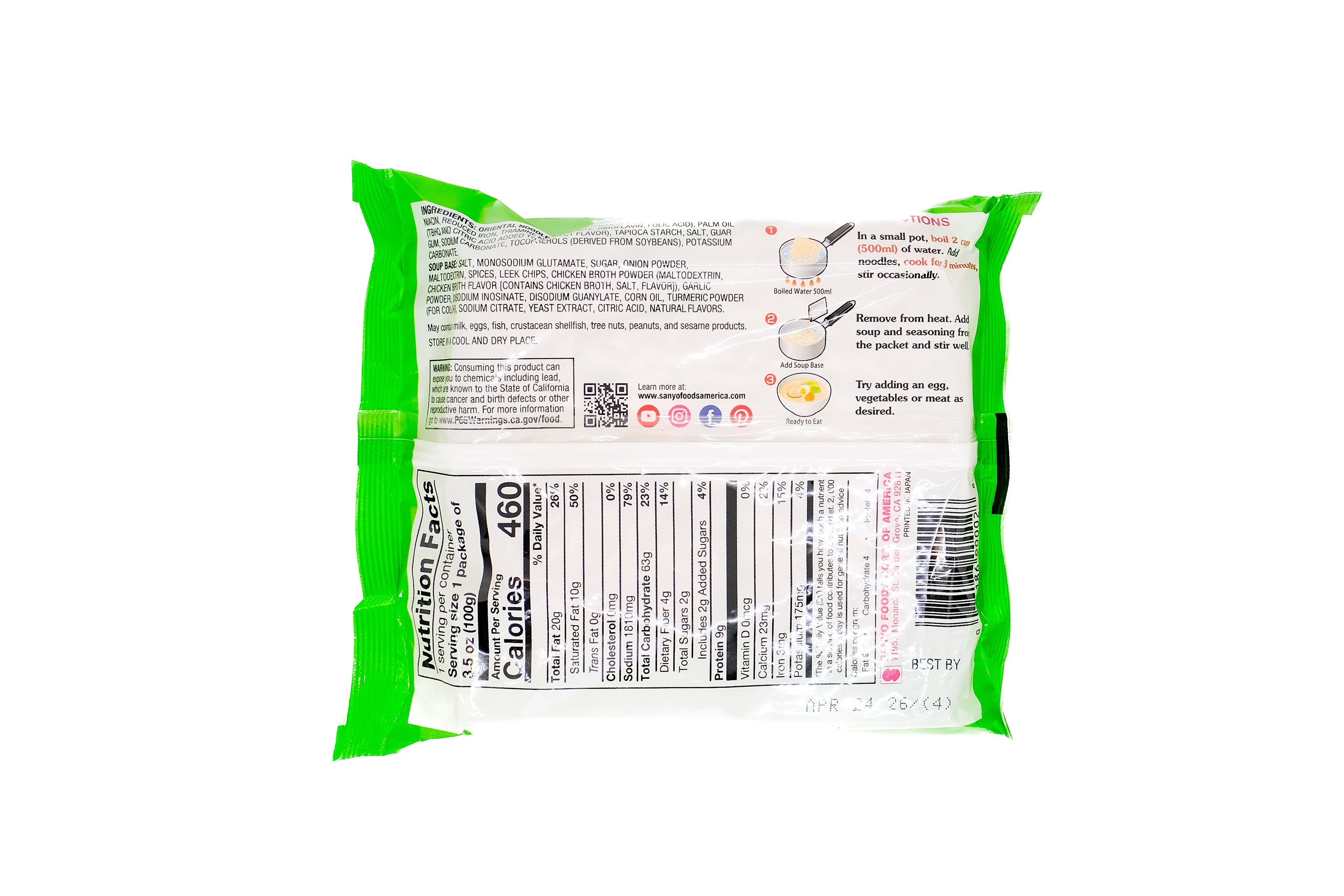 sapporo ichiban chicken instant ramen noodle cooking instructions and ingredient list