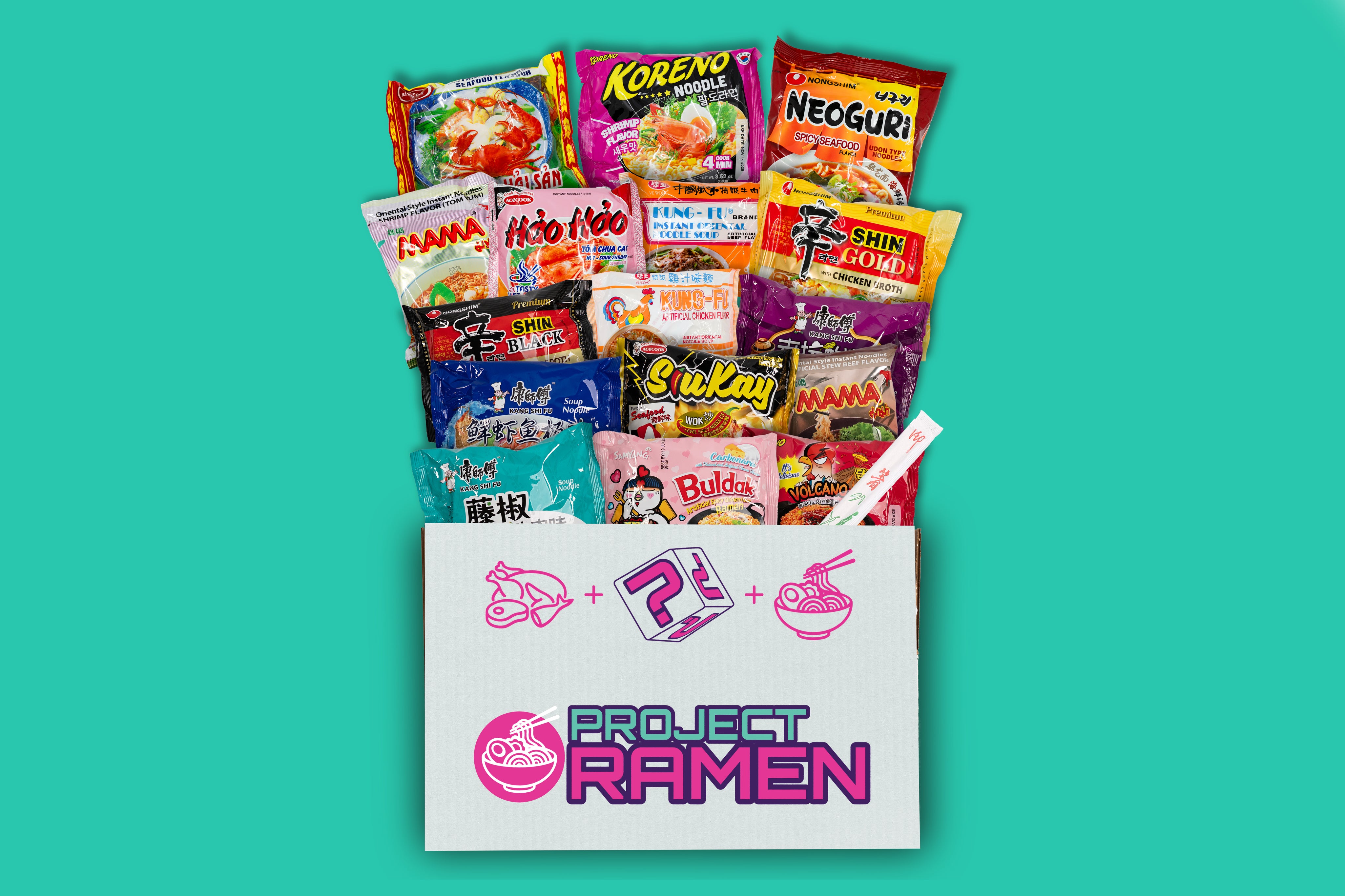 variety instant ramen mystery box, Ramen variety box bundle gift box, Project Ramen, instant ramen gift box, gift box, birthday holiday celebration gift, project ramen