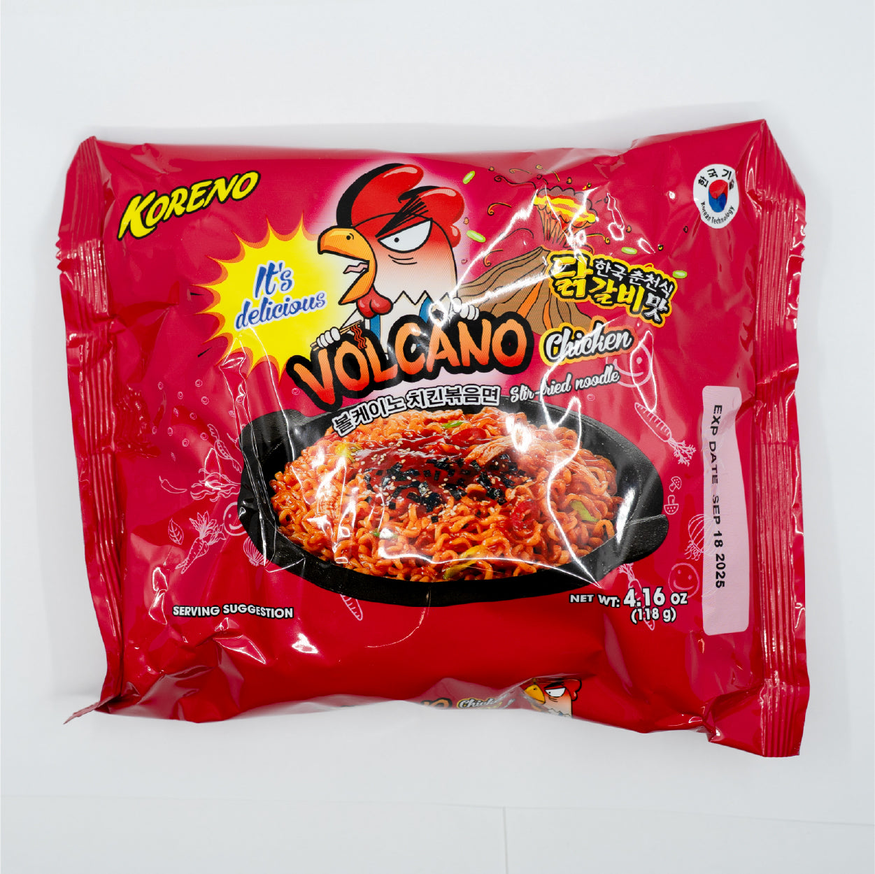 Packaged Koreno Volcano Chicken Flavored Instant Ramen Noodles